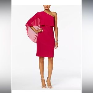 Vince Camuto Hot Pink One-Shoulder Popover Sheath Dress Size 4